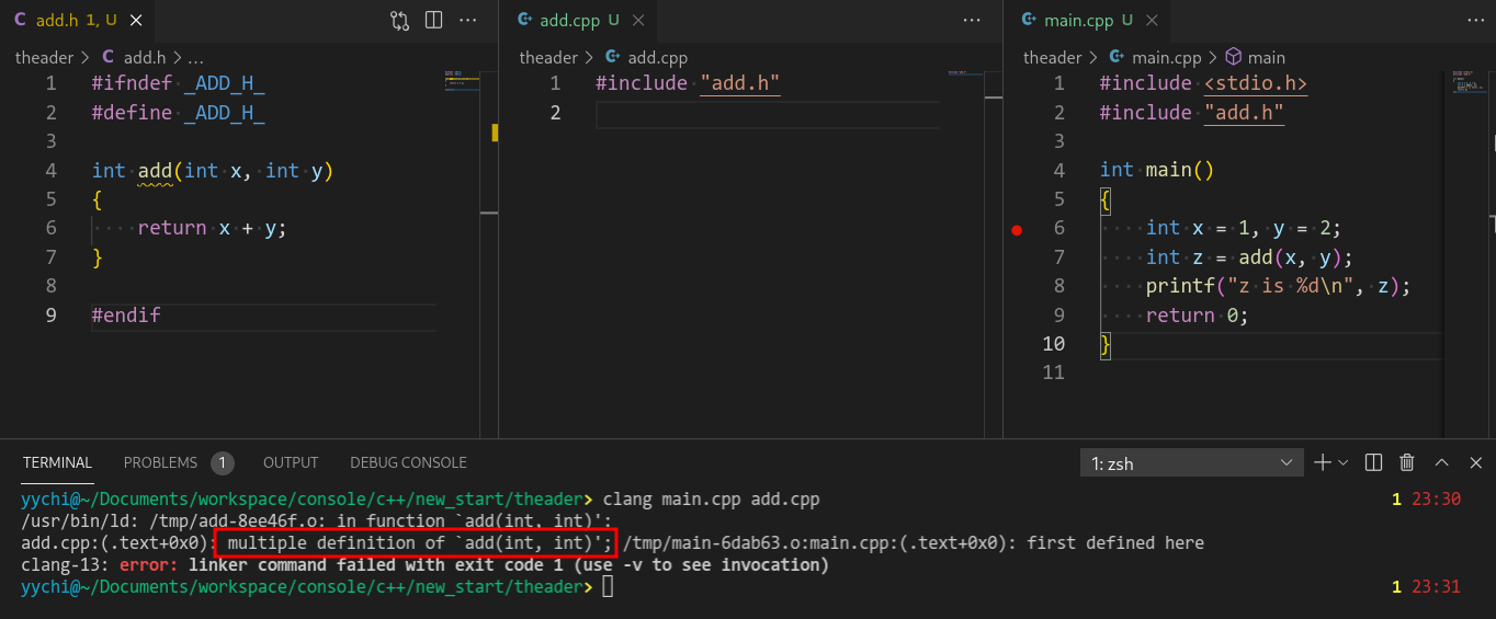 header has function definition